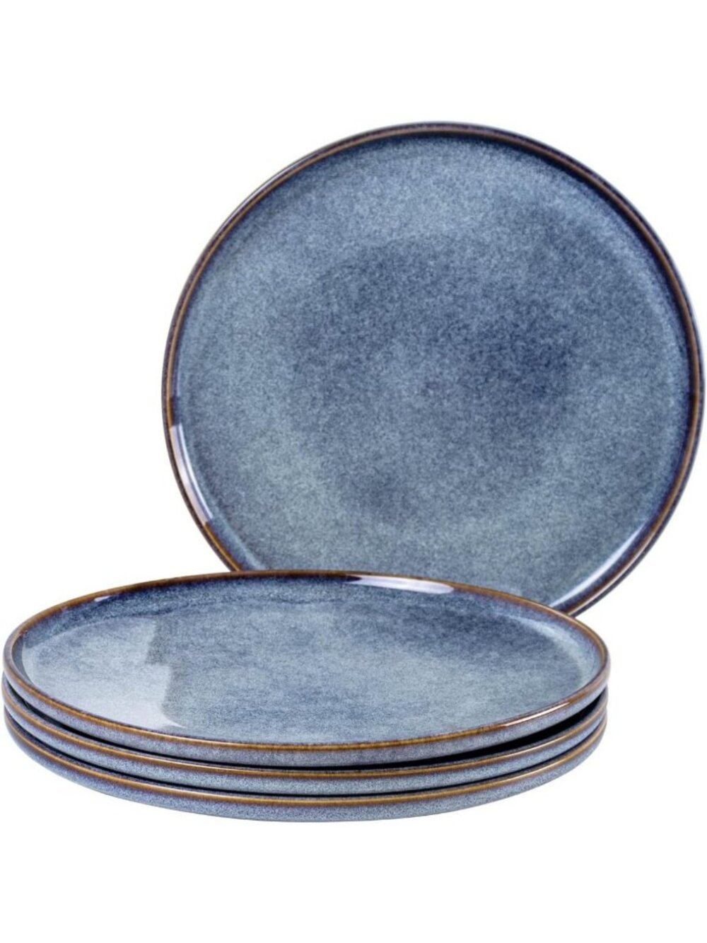 Set of 4 Large 11-Inch Ceramic Dinner Plates - Blue, Durable, Microwave